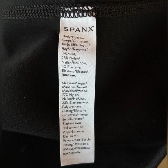 SPANX Black Draped Open-Front Ponte Jacket with Leather-Trim Sleeves Sz XS - Picture 7 of 7